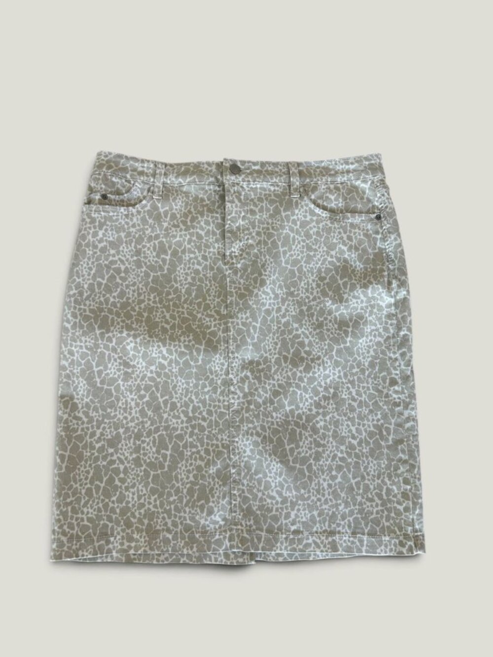 NYDJ Tan White Cheetah Print Jean Style Skirt Size 16